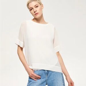 BCBG White Sheer Silk Top